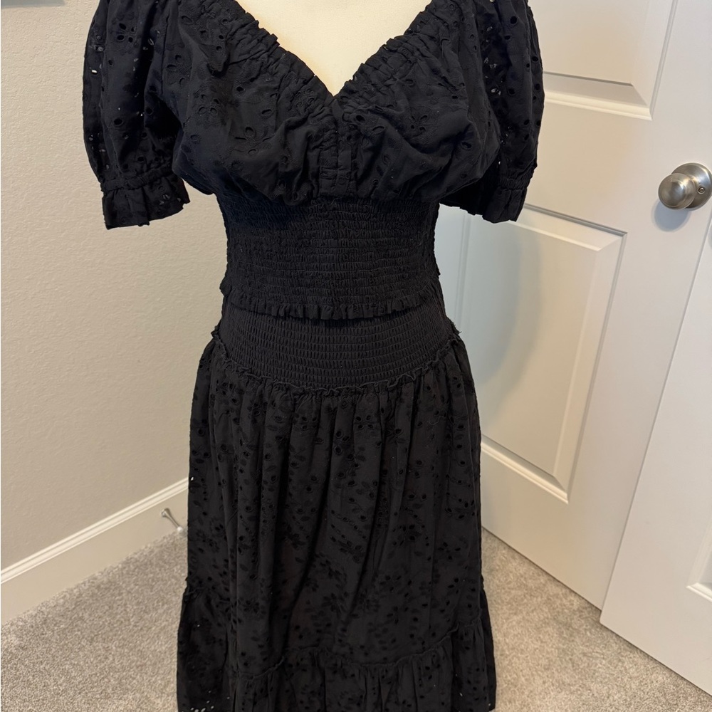 Chic Black Smocked Eyelet 2 piece Top and